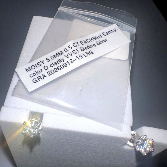 Moissanite Stud Earrings 0.5 Carat Sterling Silver - Picture 7 of 7